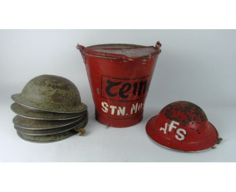 World War 2 / The Emergency: A collection of four Army Issue Shell Helmets, and another for "A.F.S." (Auxiliary Fire Service)