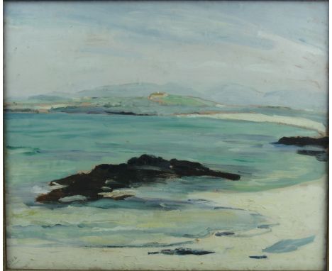 Eva Henrietta Hamilton (1876 - 1960)"West of Ireland Coastal Scene with Cottage in distance," O.O.B., approx. 40cms x 47cms (