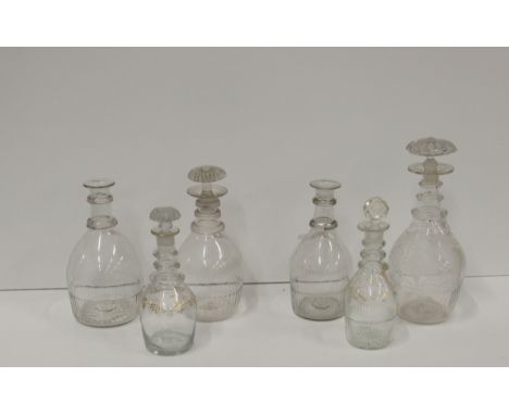 Antique Glass: A good early 19th Century Irish two-ring Decanter, stamped on base, 'Belfast Glass Co.,'; and five other varie
