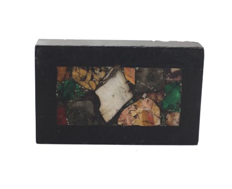 A 19th Century stone and marble specimen Paperweight, the central rectangular panel inset with malachite etc., the border dec