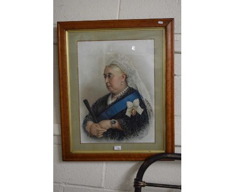 Coloured print of Queen Victoria set in a maple frame