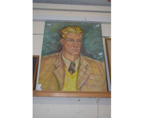 Oil on canvas portrait of a  gent in tweed jacket