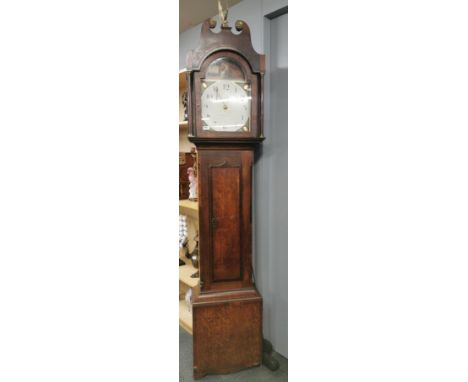 An 18thC oak longcase clock with hand painted face and gilt metal eagle topped, overall H. 230cm case W. 47cm.