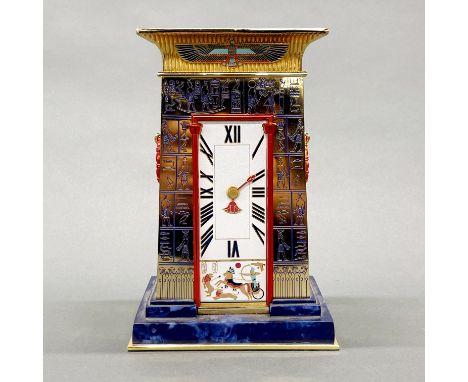 An unusual Egyptian style mantel clock, H. 21cm.