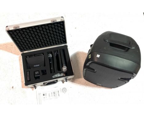 A PRO SOUND P.A SPEAKERAnd a group of karaoke equipment