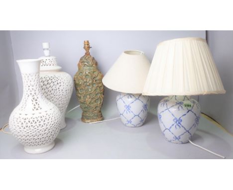 A GROUP OF SEVEN ASSORTED 20TH CENTURY TABLE LAMPSIncluding five ceramic, one wooden lamp and one resin