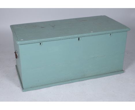 A VICTORIAN BLUE PAINTED PINE TRUNK110cm wide; 50cm high