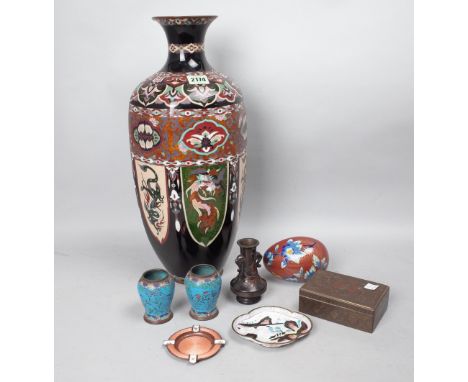 ASIAN COLLECTIBLES INCLUDING A MODERN CLOISONNÉ DECORATED VASE (7)45cm high, a pair of smaller cloisonné decorated vase 8cm h
