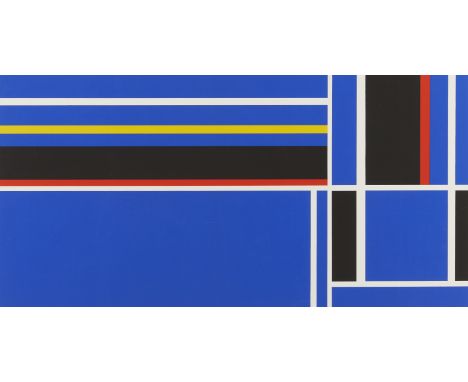 Ilya Bolotowsky (Russian/American, 1907-1981). Silkscreen on paper depicting a horizontal rectangular geometric composition, 