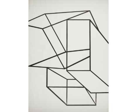 Al Held (American, 1928-2005). Lithograph on Strathmore paper depicting black cubes, 1969. Strathmore blind stamp along the l