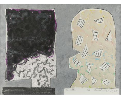 Bruce Anderson (American, b. 1945). Lithograph titled "Conversation" depicting two stylized heads, July 17, 1981. Pencil sign