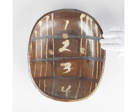 Randy Johnston (American, 20th/21st c). Studio ceramic pottery bowl or vessel. Salt glazed stoneware tray with iron oxide and