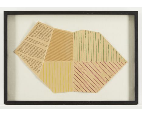 Richard Tuttle (American, b. 1941). Lithograph and collage titled "Folded Space" depicting an angular composition of colorful