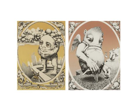 Emmy Lingscheit (American, 20th/21st c). Pair of lithographs including "The Leap" and "Immortality" both depicting fantastica