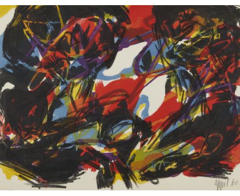 Christiaan Karel Appel (Dutch, 1921-2006). Color lithograph on paper depicting an abstract scene in vibrant red, blue, and ye