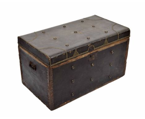 19th century brass studded trunk with side carrying handles, 29.75" wide, 17" high