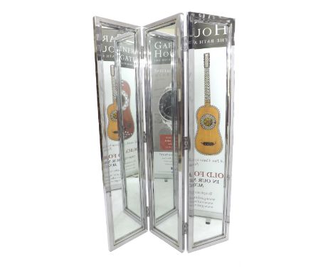 Contemporary chrome framed three part hinged folding mirrored screen, 71.5" high, 48" wide