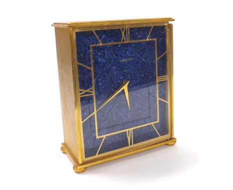 Jaeger-LeCoultre mantel clock, faux lapis dial, gilt metal case numbered 545, signed glazed front panel with quarter Roman nu