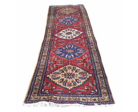 Antique Persian Heriz runner, 130" x 36" approx
