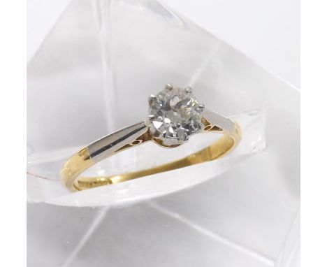 18ct and platinum solitaire old-cut diamond ring, 0.45ct approx, clarity SI1-2, colour J-K, 2.4gm, ring size O 