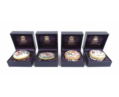 Royal Worcester - four porcelain and gilt metal trinket boxes in presentation boxes including three from the Connoisseur Coll