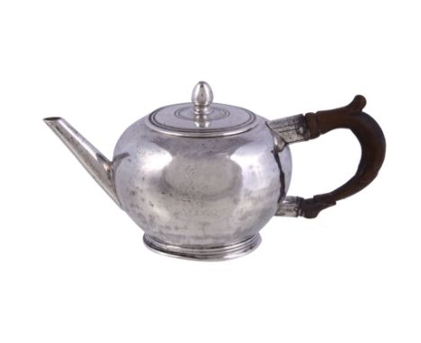  A rare early George II West Country silver miniature or toy bullet shaped tea pot by Micou Melun of Falmouth   (partial make