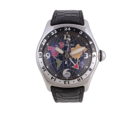  Corum, Bubble GMT, ref. 383.250.20, a stainless steel wristwatch,   no. 800651, circa 2001, automatic movement, cal. ETA 289