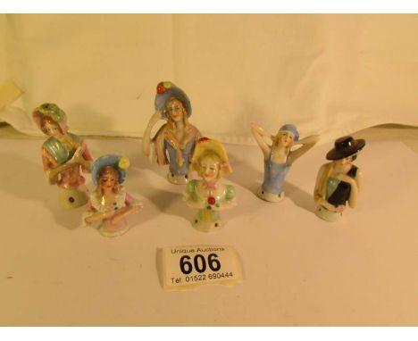 4 19th century and 2 early 20th century china pin cushion ladies