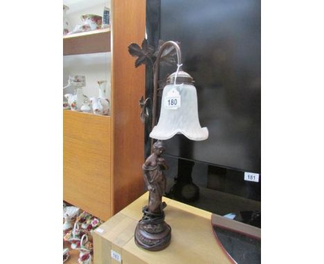 A figure table lamp with glass shade