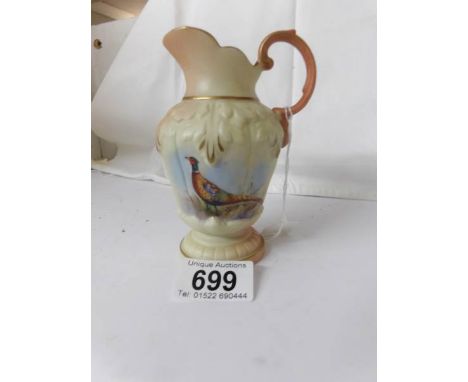 A Royal Worcester Locke & Co., jug hand painted with a pheasand