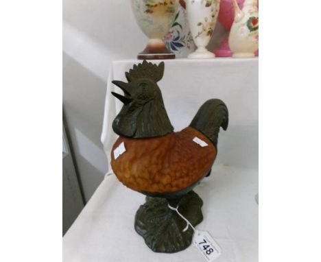 A bronzed cast iron cockerel table lamp