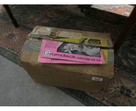 A Gramdeck vintage tape recorder that works off a gramaphone, in original box