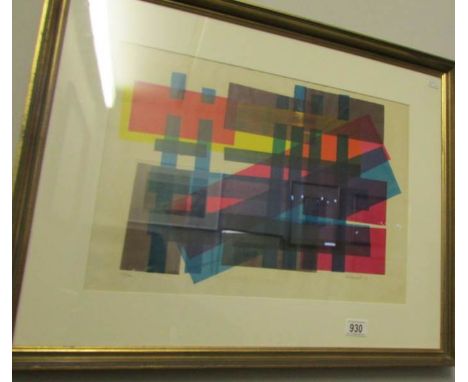 A limited edition abstract lithograph, 6 of 50, signed in pencil Warwick and dated 1972