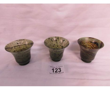 3 finely turned jade Sake' cups of good colour