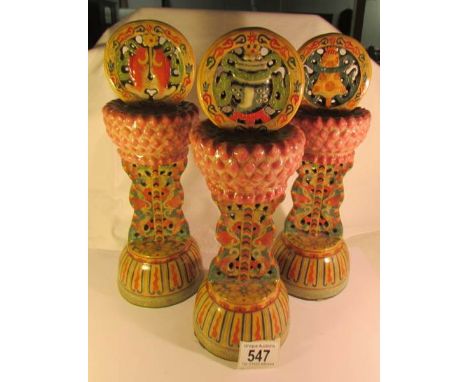 A set of 3 Oriental ceramic ornaments