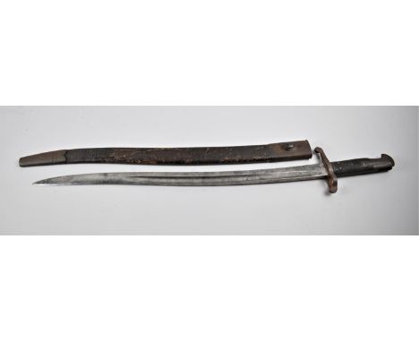 A British 1856 Pattern Bayonet, the Blade inscribed for Reilly with Leather Scabbard, Reilly 315x5502, Oxford St., London, no
