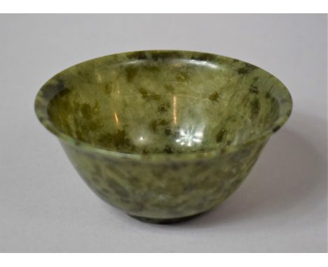A Chinese Spinach Green Jade Bowl with Flared Rim on a Ring Foot, 10cm Diameter, 4.5cm high 