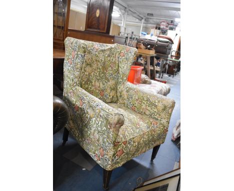 An Edwardian Wing Armchair, Morris Style Upholstery with Condition Issues 