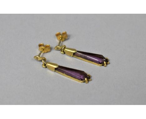 A Pair of Art Deco Amethyst Drop Earrings, the Posts, Stamped S F with 9ct Gold Backs, 3cm Drops 