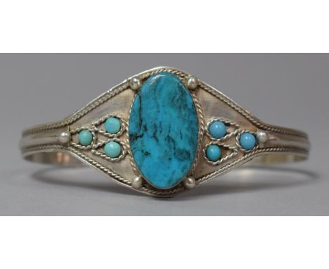 A Silver Bangle Set with Turquoise and Blue Stone, 925 