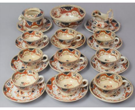 A Miniature Imari Pattern Teaset to comprise Nine Cups, Nine Saucers, Two Small Plates, Sugar Bow (Missing Lid) Jugs and a Sl