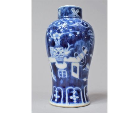 A Century Small Chinese Blue and White Vase of Baluster Form Decorated with Interior Scene and Precious Items, Four Character