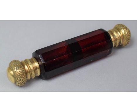 A Late Victorian Ruby Glass Double Ended Scent Flask, 11cm Long 