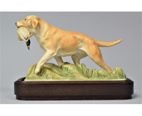 A Royal Worcester Study of Yellow Labrador by Doris Lindner on Wooden Stand with Original Purchase Receipt 