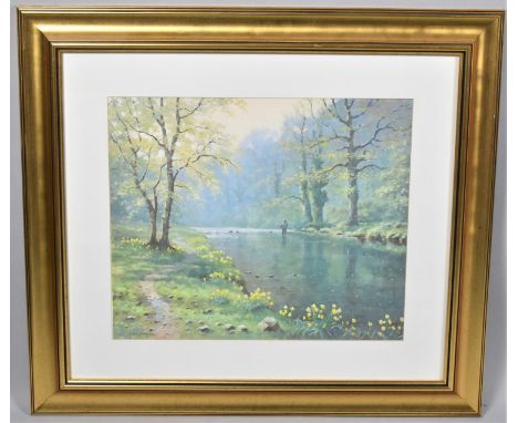 A Gilt Framed Print of Fisherman in River After James D Preston, 48x40cm 