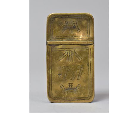 A Georgian Rectangular Brass Two Division Box, Possibly for Snuff, One Side Containing Lock of Hair, the Outer Lid Engraved "