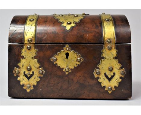 A Victorian Brass Mounted Burr Walnut, Dome Topped Casket with Hinged Lid, 20cm Wide 