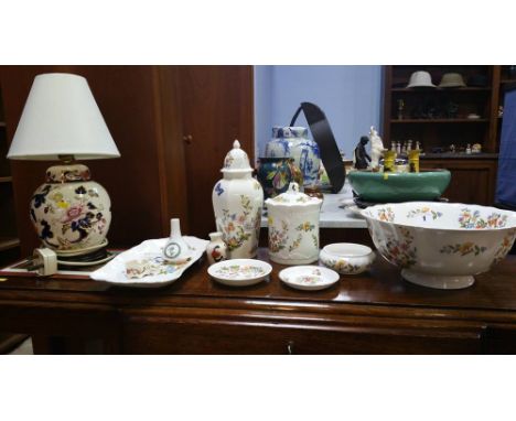 Assorted Aynsley china, Masons lamp etc.