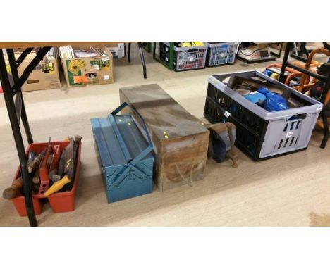 Tool boxes, a vice, tools etc.