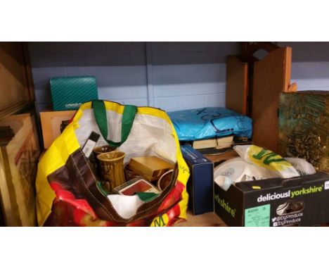 Shelf of assorted tea set, mirror etc.